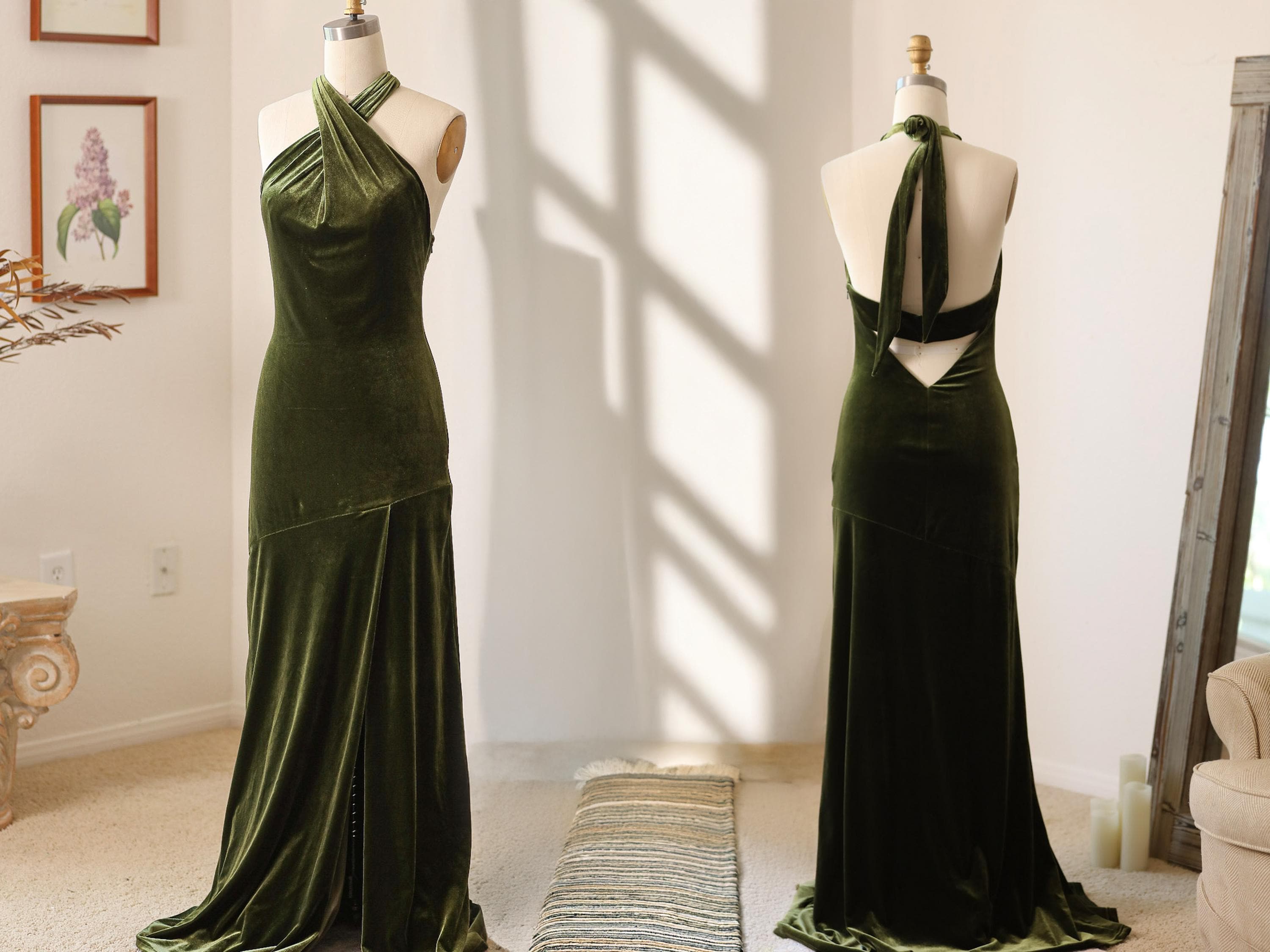 slim fit dress slacks ANAHITA SILK VELVET MAXI DRESS IN GREEN | CULT MIA main image 0