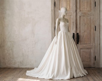 Suknia ślubna Mikado, suknia balowa, elegancki gorset, formalna suknia wieczorowa, gorset bez ramiączek, spódnica typu księżniczka (Azura)