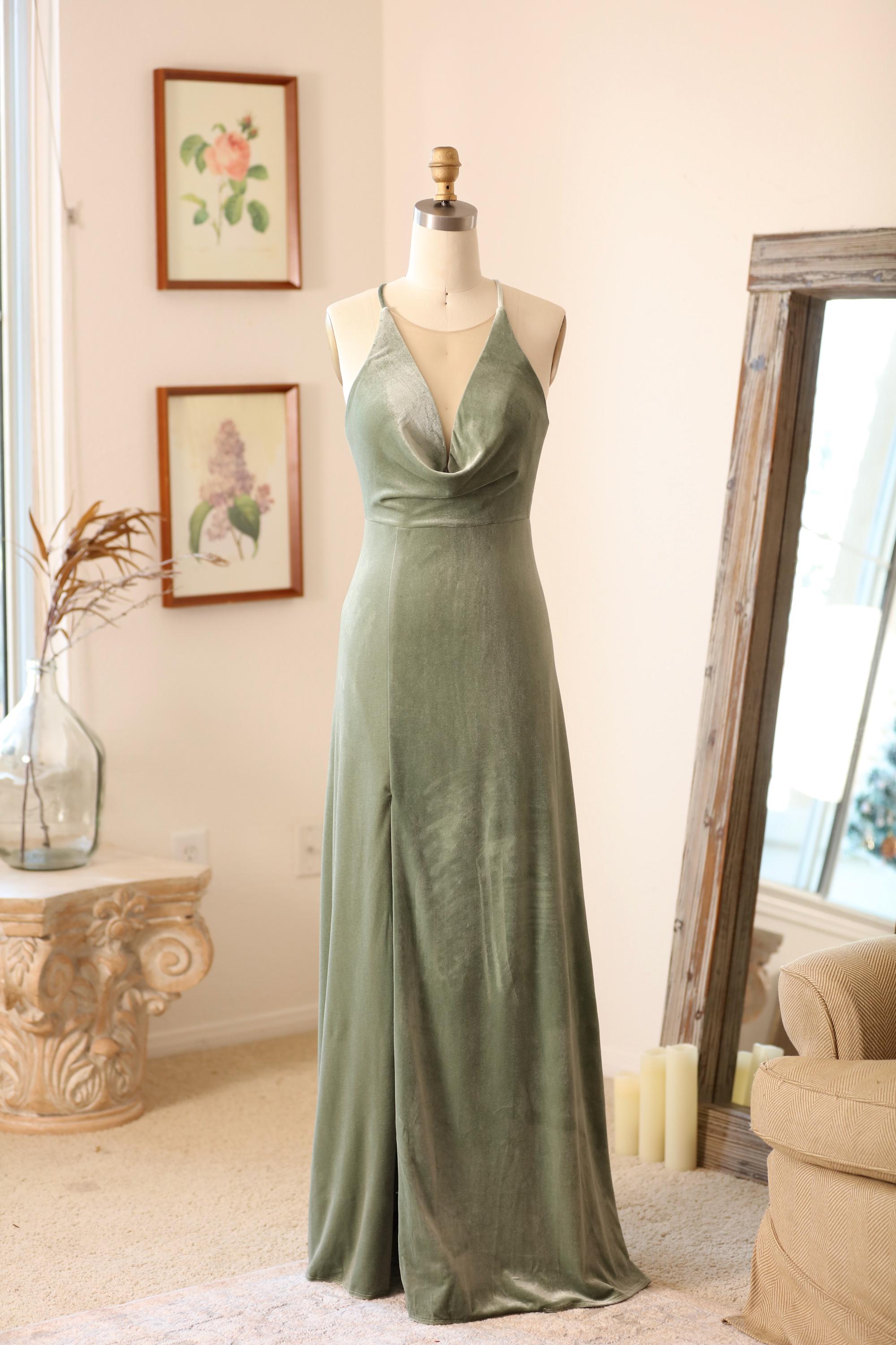 Sage Green Velvet Dressnull