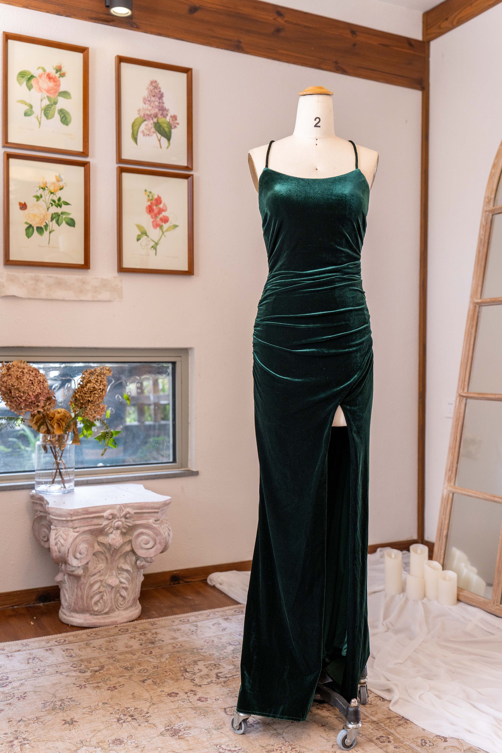 Velvet Open Back Unique design Detail Full of charm Maxi Bridesmaids Dress main image 1