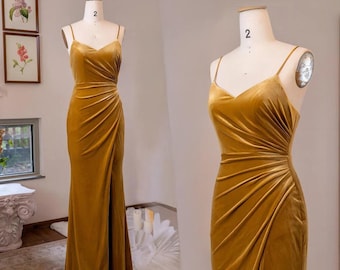 Handmade Velvet SWEETHEART Bridesmaid Dress with Slit and Free Custom Sizing - Long Maxi Formal Gown --Scarlett