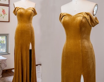 Velvet Off Shoulder Bridesmaid Maxi Dress with Slit - Customizable  Fully Lined -- Marilyn