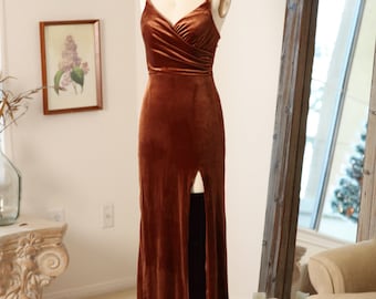 Vestido largo de terciopelo para dama de honor, vestido formal con tirantes finos