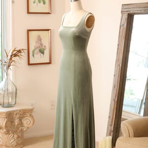 green emerald velvet dress Zapakasa Women Sage Green Velvet V-Neck Long Wedding Guest Dress with Slit  A-Line Burnout Bridesmaid Dress with Sleeves