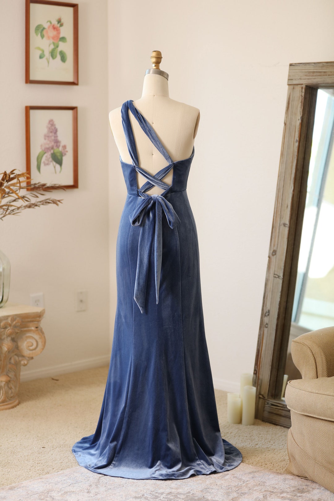 Simple Grey Halter Long Bridesmaid Dress with Slit