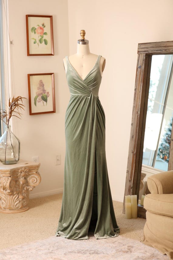 slim fit dress slacks Champagne Satin V-Neck Bridesmaid Dress A-Line Floor-Length main image 1
