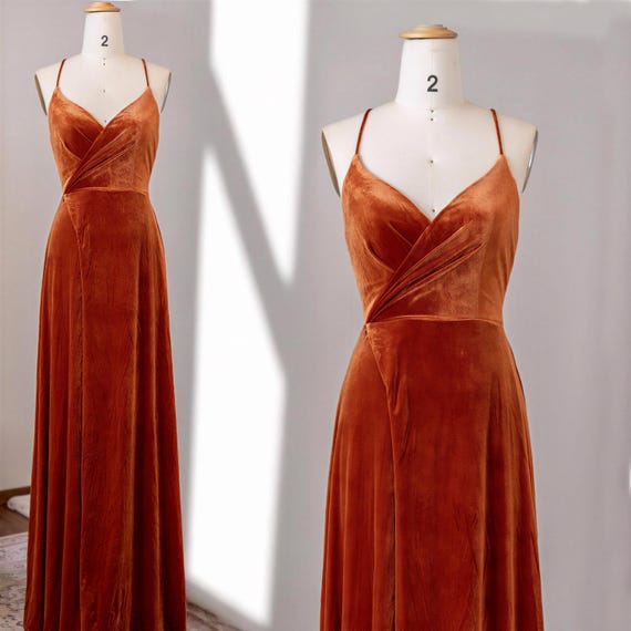 Velvet Bridesmaid Dress with Slit and lace up dress Free Custom Sizing - Long Maxi Formal Gown (Claire )