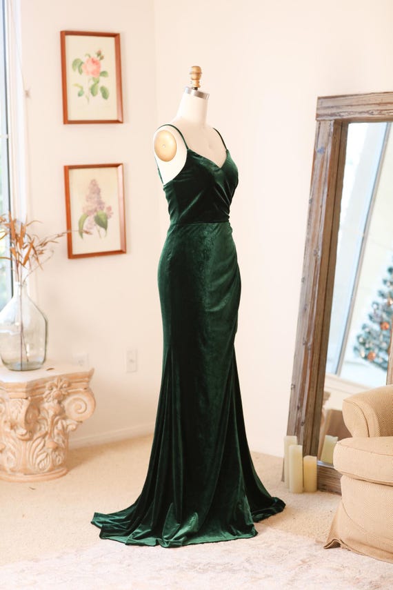 green velvet spaghetti strap dress Maxi Dress, Formal Gown, Custom Fit RESHOOTS