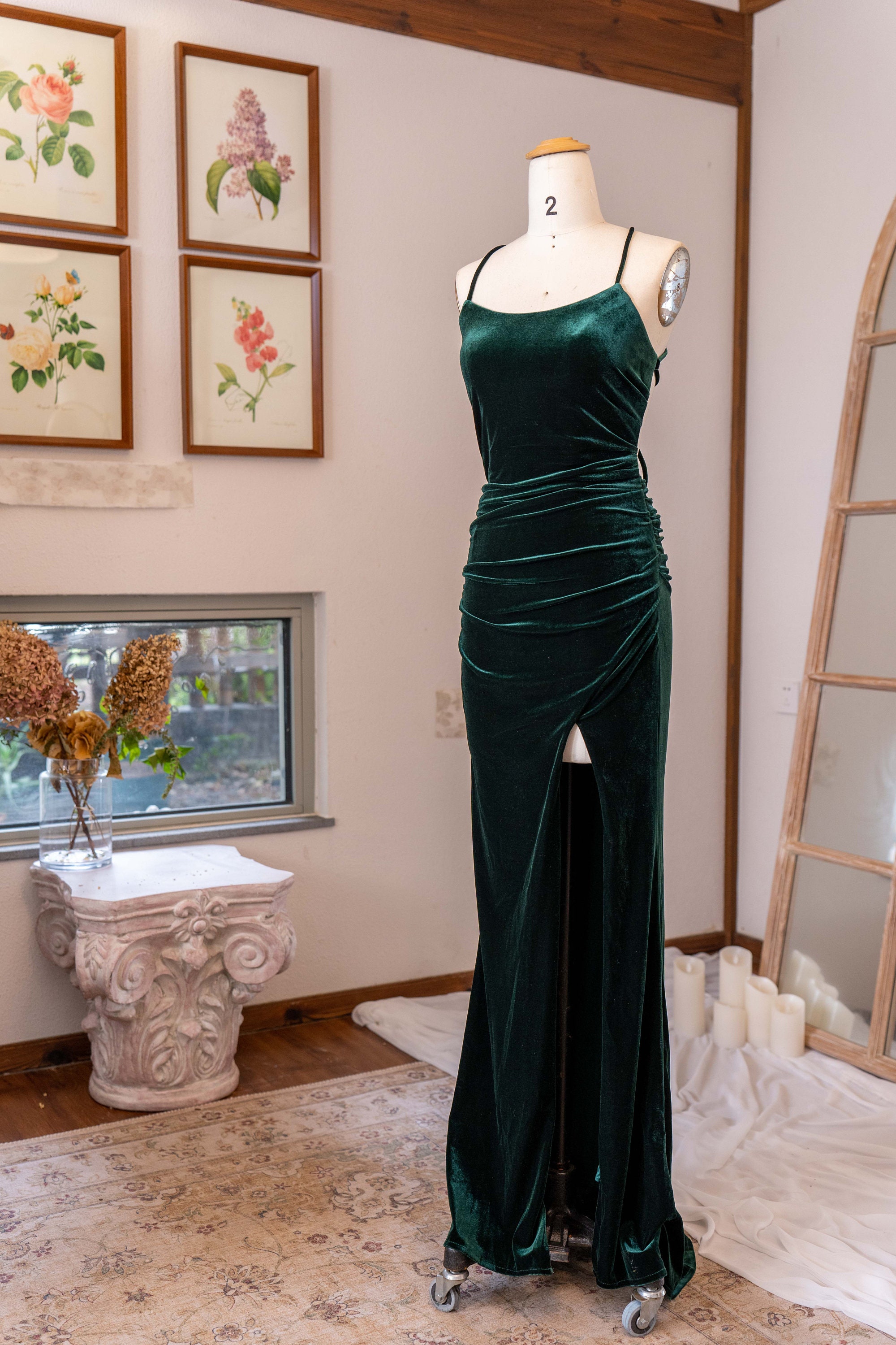 Bridesmaid Dress Handmade Velvet Halter Bridesmaid Dress Open Back Free Custom Sizing - Long Maxi Formal Gown spaghetti straps-KELLY