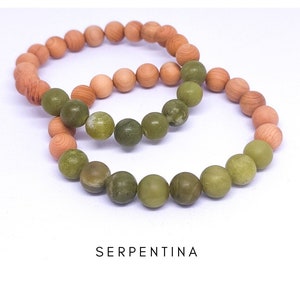 Pulsera piedra serpentina y madera de sándalo