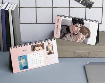 Desktop Calendar Jinx - Joo Jaekyung & Kim Dan | BL MANHWA (Pink)