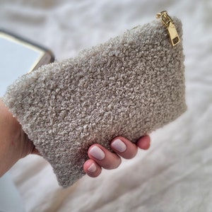 Mini marsupio con cerniera Teddy, piccolo portamonete soffice fatto a mano, borsellino con cerniera per cosmetici, grazioso rossetto peloso, mini marsupio da viaggio Sherpa, grazioso regalo