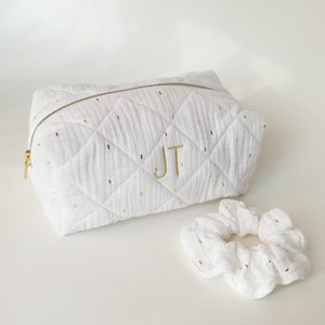 Trousse de maquillage à monogramme personnalisée, Trousse à cosmétiques avec chouchou, Trousse de maquillage à broderie personnalisée, Pochette de initiales, Cadeaux de demoiselle d'honneur, Trousse de beauté