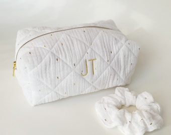 Personalized Monogramed makeup bag, Cosmetic Bag With Scrunchie, Custom Embroidery Make Up Bag, Initial Pouch, Bridesmaid Gifts