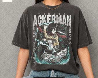 Koszulka z anime Mikasa Ackermans: styl vintage manga, komfortowe kolory ID