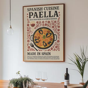 Paella Spanish Cuisine Food Wall Art Spanish Food Recipe National Traditional Food Dish Spanish Cuisine Kitchen Poster Spanish Meal Decor