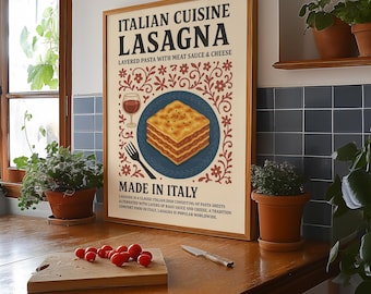 Lasagna, Italian Cuisine, Italy Wall Art, Food Art, Made in Italy Poster, Kitchen Decor, Mediterrenian Wall Art, Europe Food Art