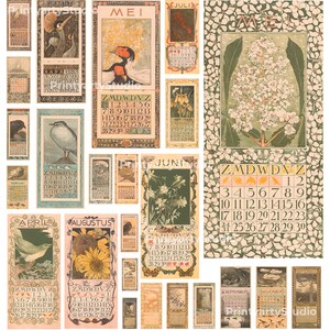 Colorful Set Of 163 Vintage Calendar Bundel / Beautiful Printable Antique Wall Calendar Pages / High Resolution  / Printable Wall Art