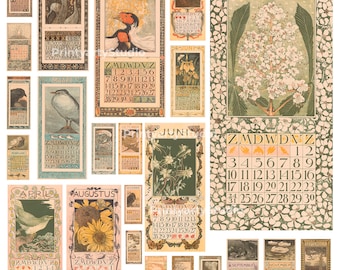 Colorful Set Of 163 Vintage Calendar Bundel / Beautiful Printable Antique Wall Calendar Pages / High Resolution  / Printable Wall Art