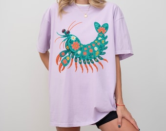 Floral Mantis Shrimp, Digital Download PNG, Sea Life Art, Boho Ocean Design, Sublimation Design, Printable Art, T-shirt Design