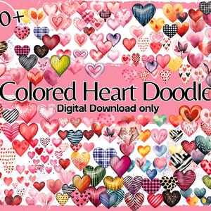 Farbiges Herz gekritzel, Herz svg Mega Bundle, Aquarell Herz svg, handgezeichnetes Herz gekritzel, Doodle Herz svg bündel, Valentinstag Herz bündel.
