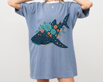 Whale Shark Floral PNG, Digital Download, Sublimation Designs, Printable Art, Ocean Decor, Boho Style, Sea Animal Clipart
