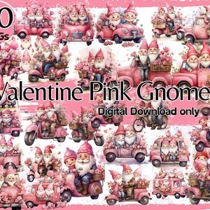 30 Pink Gnome Bundle,Pink Gnome clipart,Valentine Truck Clipart,convertible pink truck clipart,love clipart bundle,valentine graphics