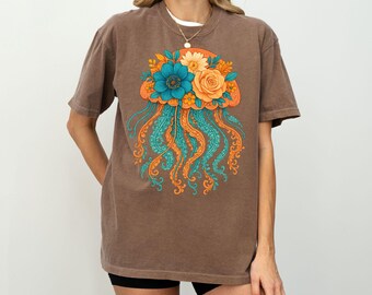 Floral Jellyfish PNG, Digital Download, Ocean Creature Art, Sublimation Design, Summer Vibes, Printable Art, Boho Decor, T shirt design