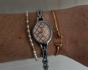 Timex Silber Damenuhr mit rosa Ziffernblatt