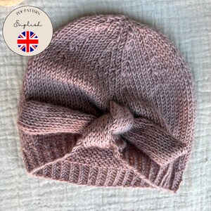 Baby Turban Hat Lua Knitting Pattern with Bow - Beginner - Sizes 0–12 Months - PDF Download
