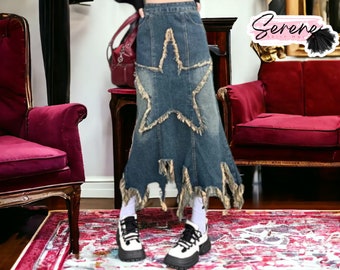 Oversize Denim Skirt | A-Line Jeans Style | Streetwear Clothing