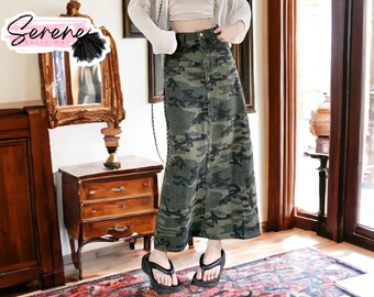 Denim Slit Skirt | High Waist A-Line Style | Wrap Cargo Fashion