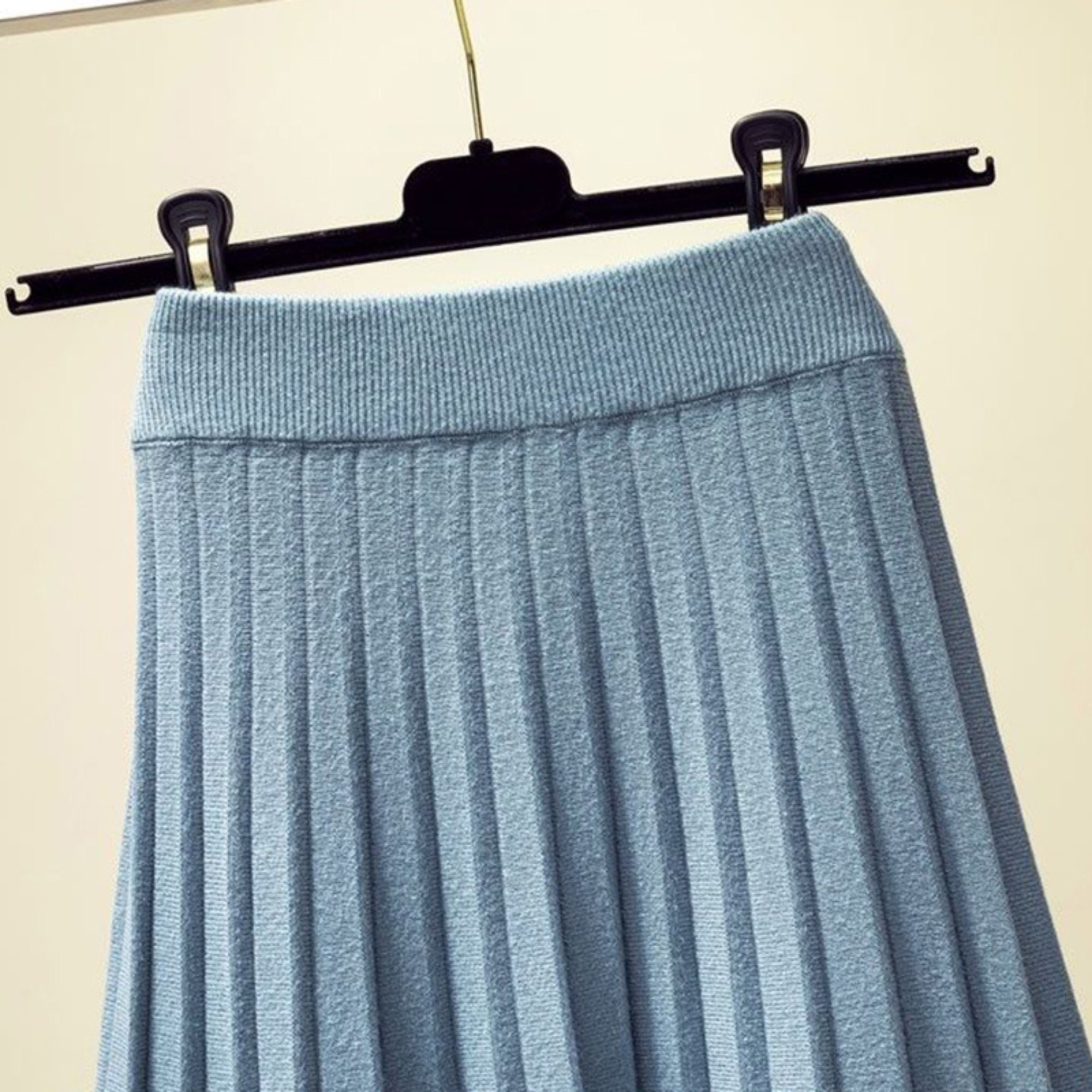 Gray Wool Blend Pleated Skirt