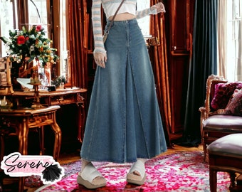 Washed Denim Skirt | High Waist Maxi Style | Streetwear Clothing Fashion