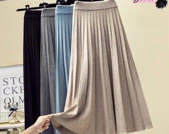 Wool Blend Pleated Skirt |  A-Line Thickened Bottom | Woman Fashion Clothing