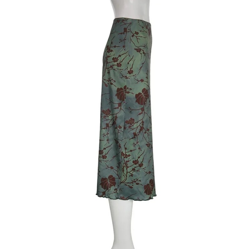 Women's Long Green Floral Maxi Skirt Boho Low Waist Casual Clothing zdjęcie 2