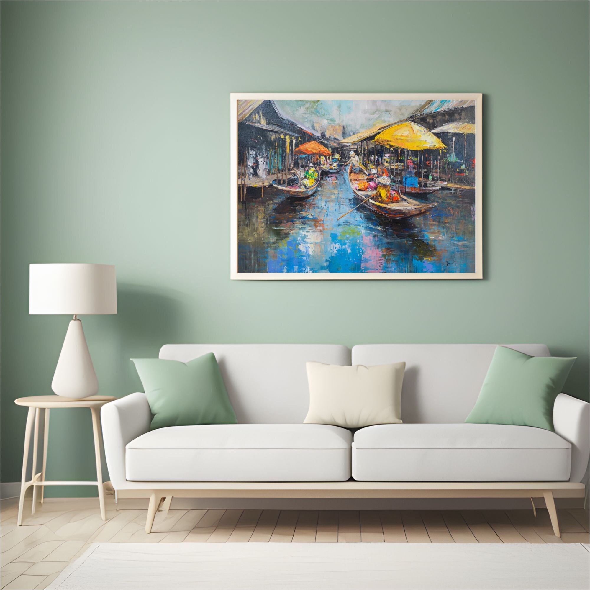 Myanmar Floating Market Oil Painting, Myanmar Lifestyle