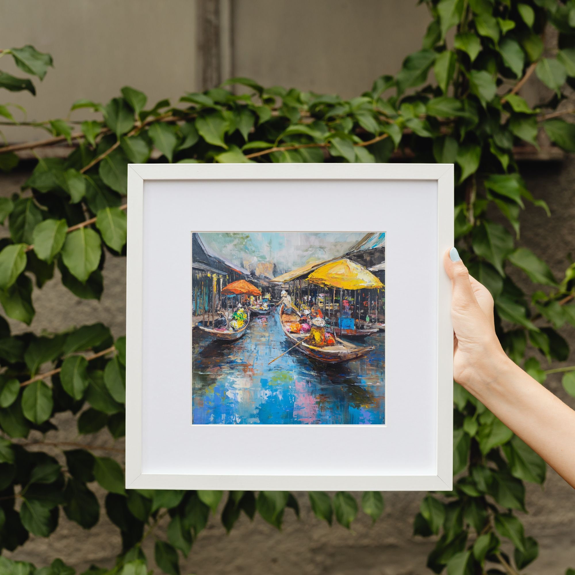 Myanmar Floating Market Oil Painting, Myanmar Lifestyle