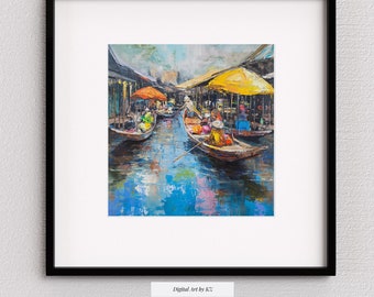 Myanmar Floating Market Oil Painting, Myanmar Lifestyle