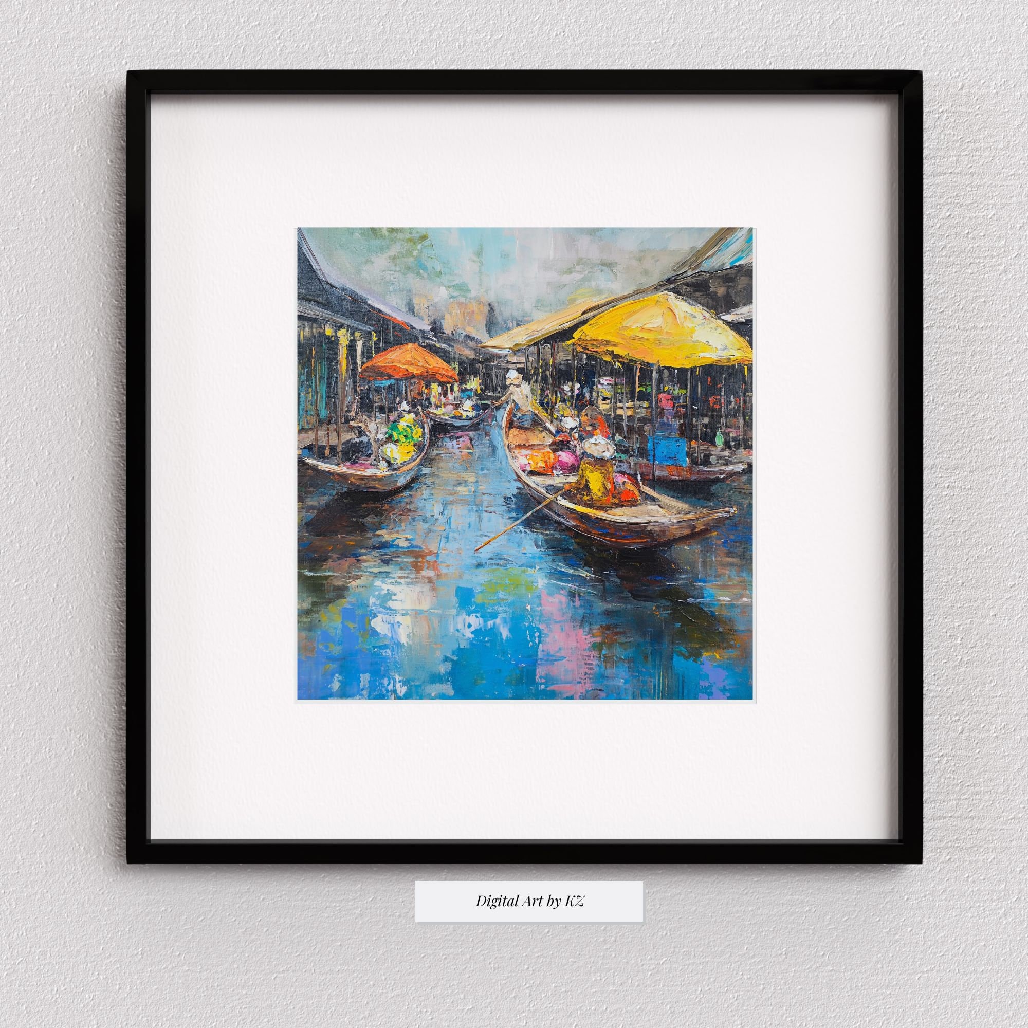 Myanmar Floating Market Oil Painting, Myanmar Lifestyle