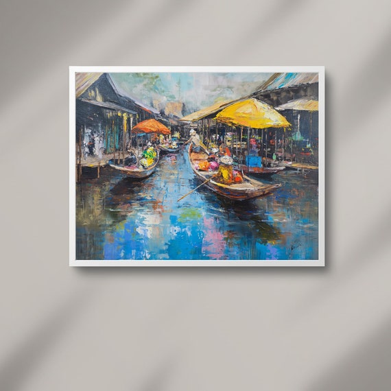ミャンマーの水上マーケット（油絵） ミャンマーの水上マーケット（油絵）