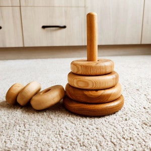 Wooden Stacking Pyramid Toy: Montessori Children&#39;s Decor