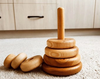 Wooden Stacking Pyramid Toy: Montessori Children's Decor