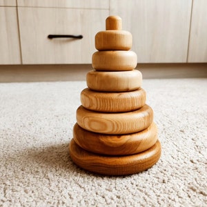 Wooden Pyramid Stacking Toy: Montessori Children&#39;s Decor