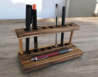 Handmade Walnut Pen Holder, Two-Tier Desk Organizer, Minimalist Office Decor