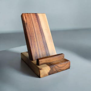 Handcrafted Walnut Wooden Phone Stand: Eco-Friendly Desk Accessory