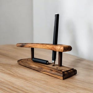 Handcrafted Walnut Wood Pen Stand: Two-Tier Desk Organizer