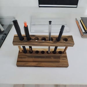 Handcrafted Walnut Wood Pen Holder: Two-Tier Desk Organizer