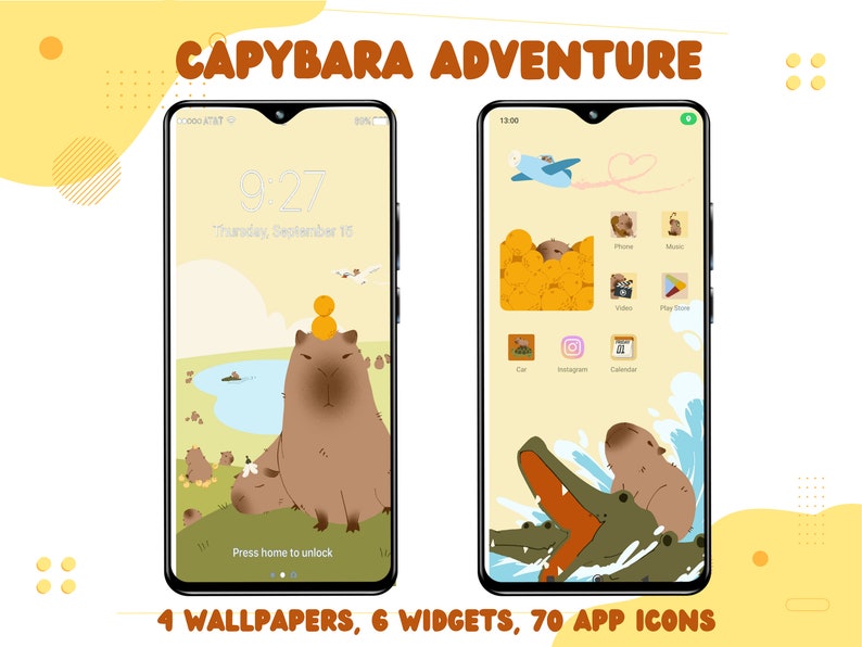 Capybara Adventure Theme Set, Hand Drawn App Icons, Ios and Android Set ...