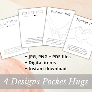 4x Printable Pocket Hug Backing Cards | Instant Download | PNG JPG PDF files | 4 different designs | Worry Stone Miss You gift | Resin Art